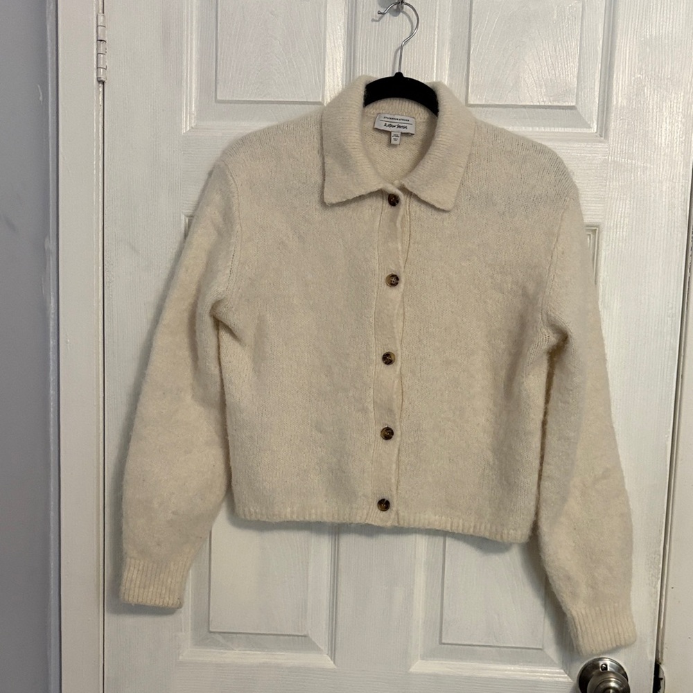 &Other Stories Cream Angora Wool Button-Up Cardigan